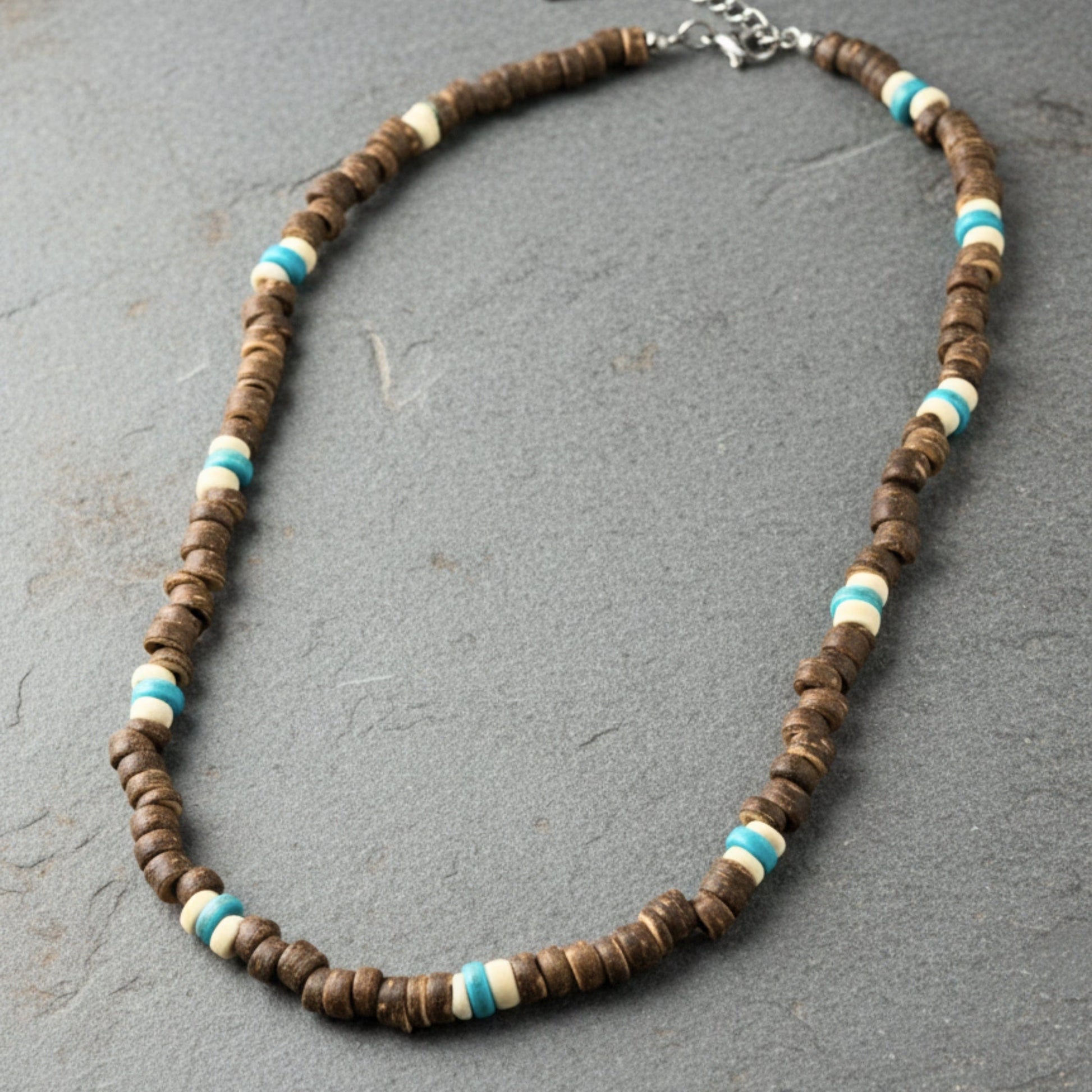 THE MEN THING Pearl / Bead Necklace COASTAL SOUL - 8 mm Beaded Necklace for Men and Boys (18 inches with adjustable cable chain)