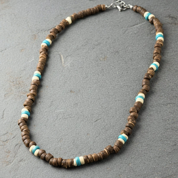 COASTAL SOUL - 8 mm Beaded Necklace for Men and Boys (18 inches with adjustable cable chain)