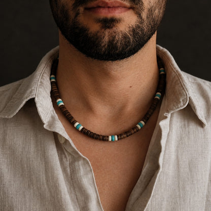 THE MEN THING Pearl / Bead Necklace COASTAL SOUL - 8 mm Beaded Necklace for Men and Boys (18 inches with adjustable cable chain)