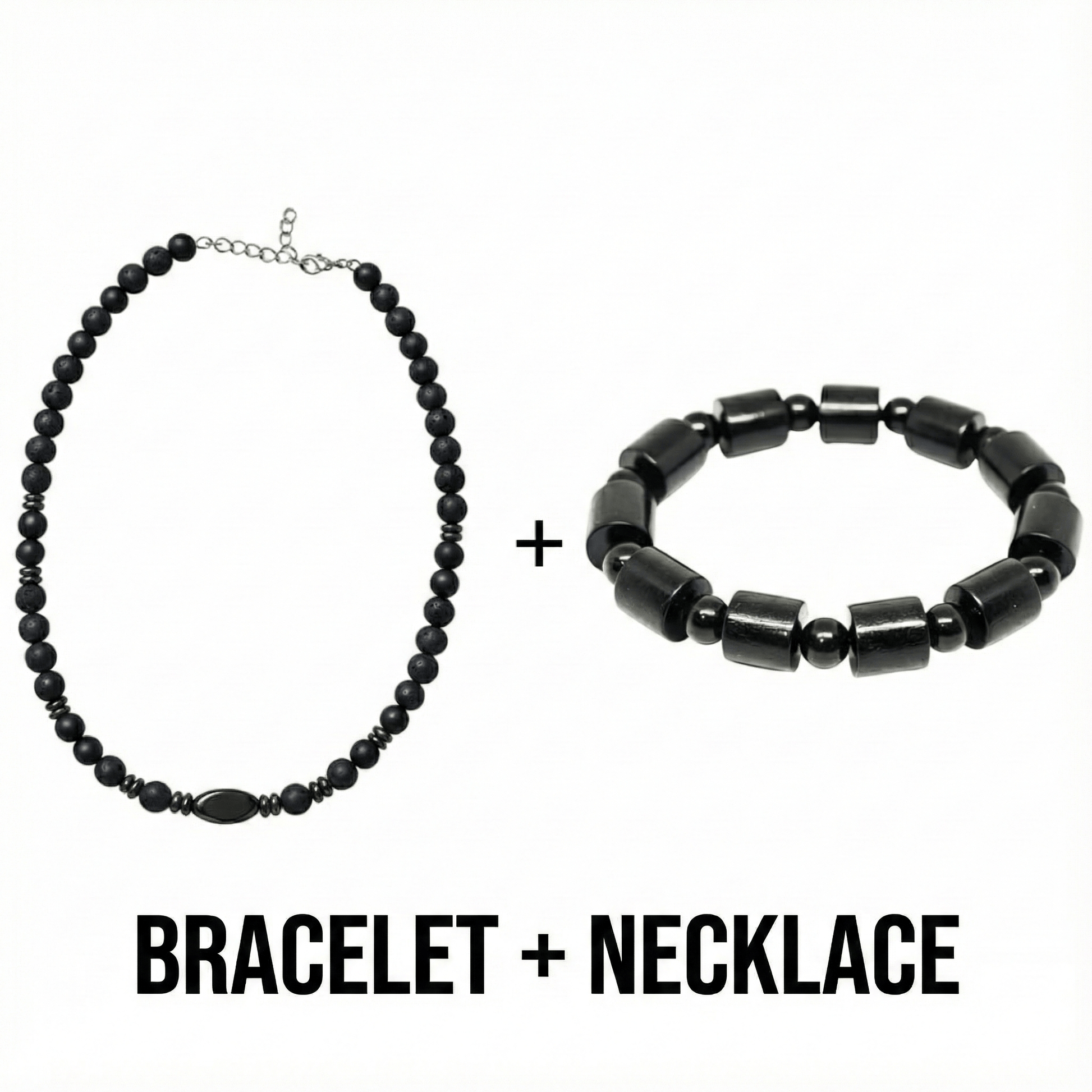 THE MEN THING Pearl / Bead Necklace COMBO — NOIR VAULT Wooden Beads Bracelet × FENRIK Beads Necklace