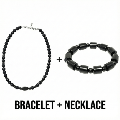 THE MEN THING Pearl / Bead Necklace COMBO — NOIR VAULT Wooden Beads Bracelet × FENRIK Beads Necklace