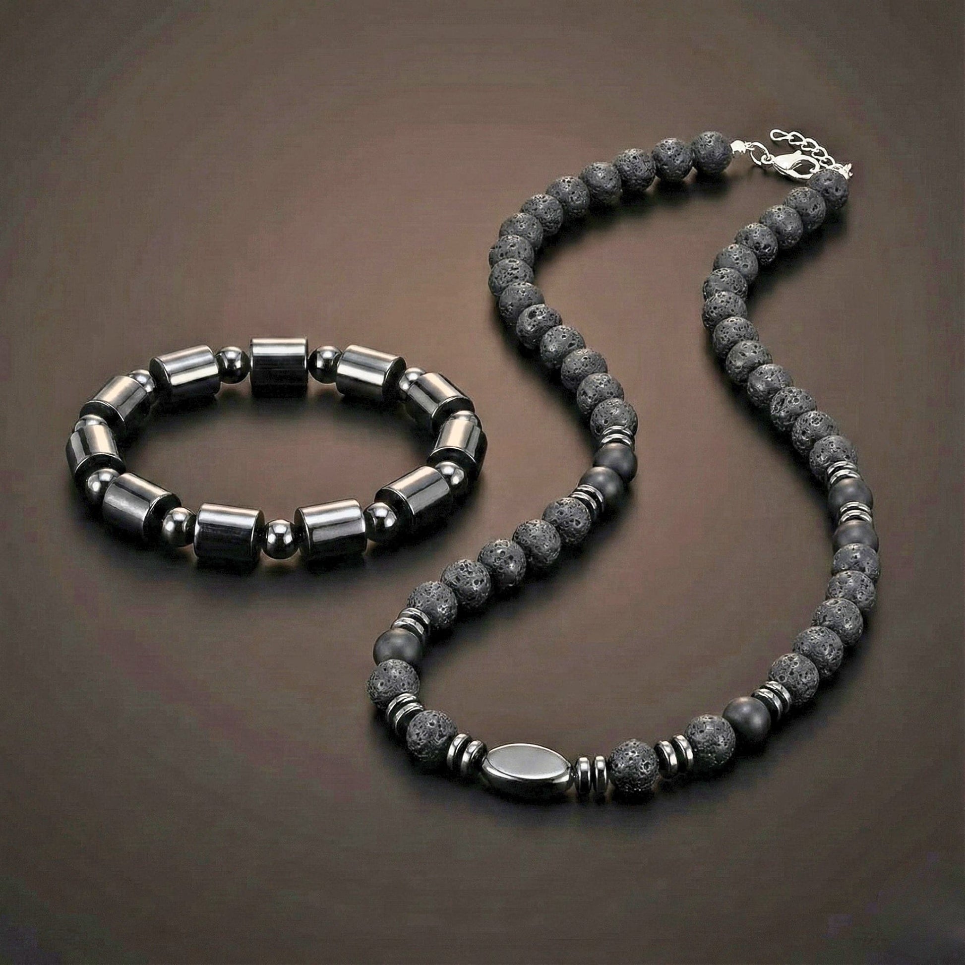 THE MEN THING Pearl / Bead Necklace COMBO — NOIR VAULT Wooden Beads Bracelet × FENRIK Beads Necklace