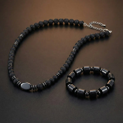THE MEN THING Pearl / Bead Necklace COMBO — NOIR VAULT Wooden Beads Bracelet × FENRIK Beads Necklace