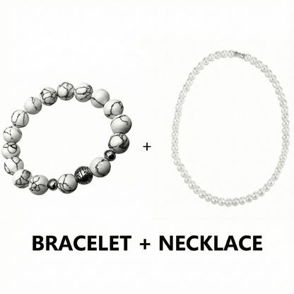 THE MEN THING Pearl / Bead Necklace COMBO — White Aura Pearl Necklace & Howlite Beads Bracelet