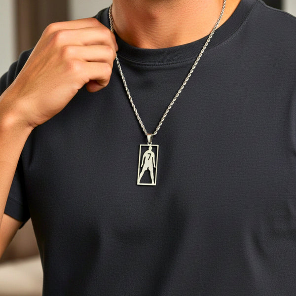 CR7 TRIBUTE FRAME - 16mm Titanium Steel Pendant with 20inch 4mm Twisted Rope Chain for Men & Boys