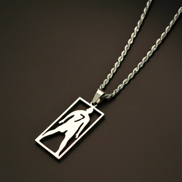CR7 TRIBUTE FRAME - 16mm Titanium Steel Pendant with 20inch 4mm Twisted Rope Chain for Men & Boys