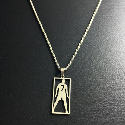 THE MEN THING Pearl / Bead Necklace CR7 TRIBUTE FRAME - 16mm Titanium Steel Pendant with 20inch 4mm Twisted Rope Chain for Men & Boys