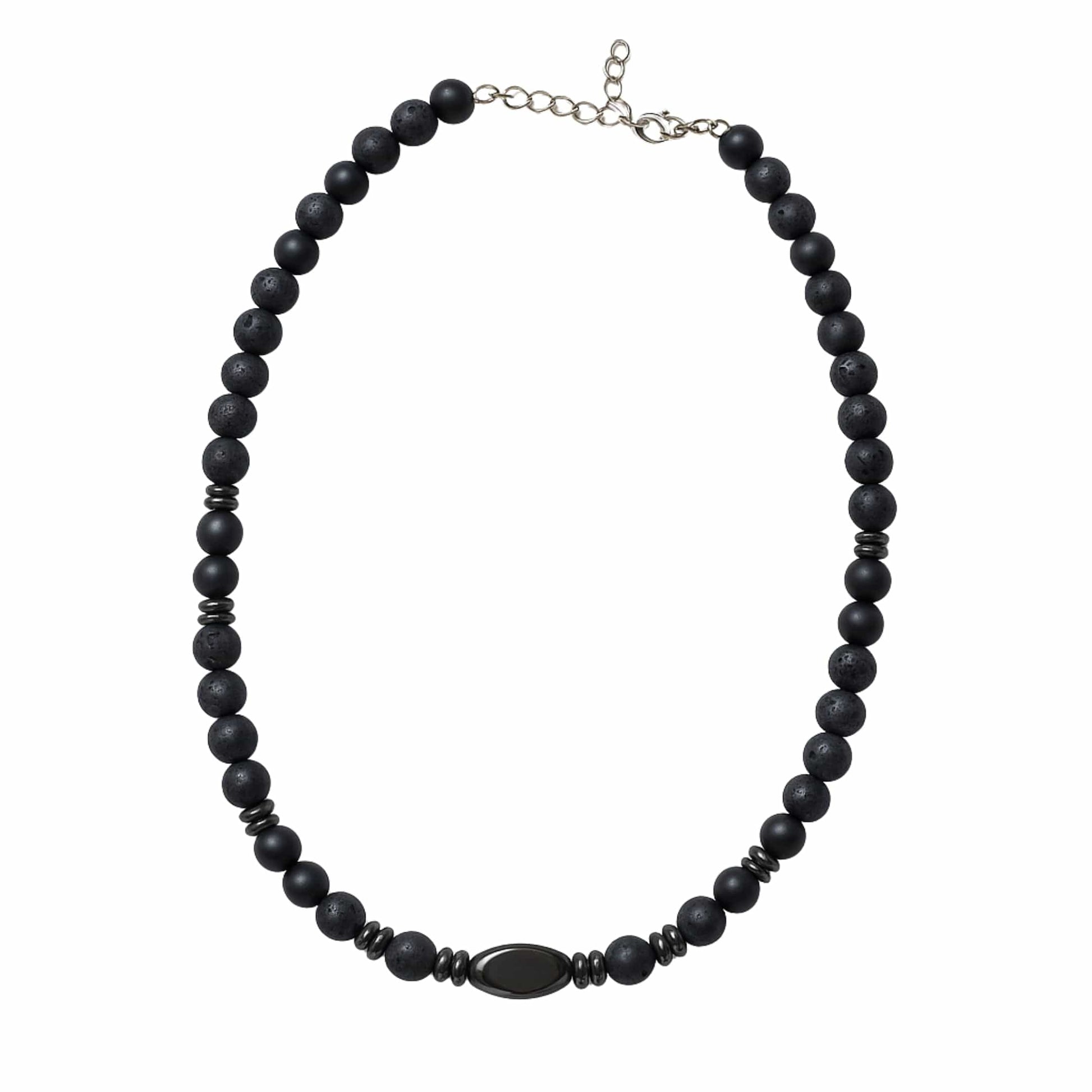 THE MEN THING Pearl / Bead Necklace FENRIK - 8mm Beads Necklace with Natural Stone Mens & Boys (19-21 inch with adjustable cable chain)