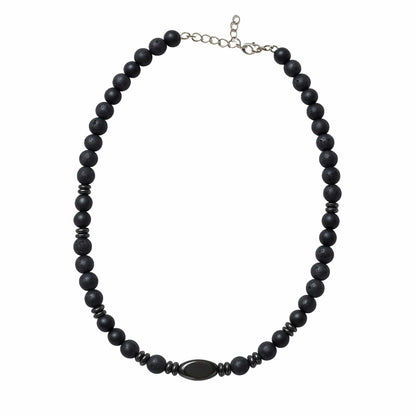 THE MEN THING Pearl / Bead Necklace FENRIK - 8mm Beads Necklace with Natural Stone Mens & Boys (19-21 inch with adjustable cable chain)