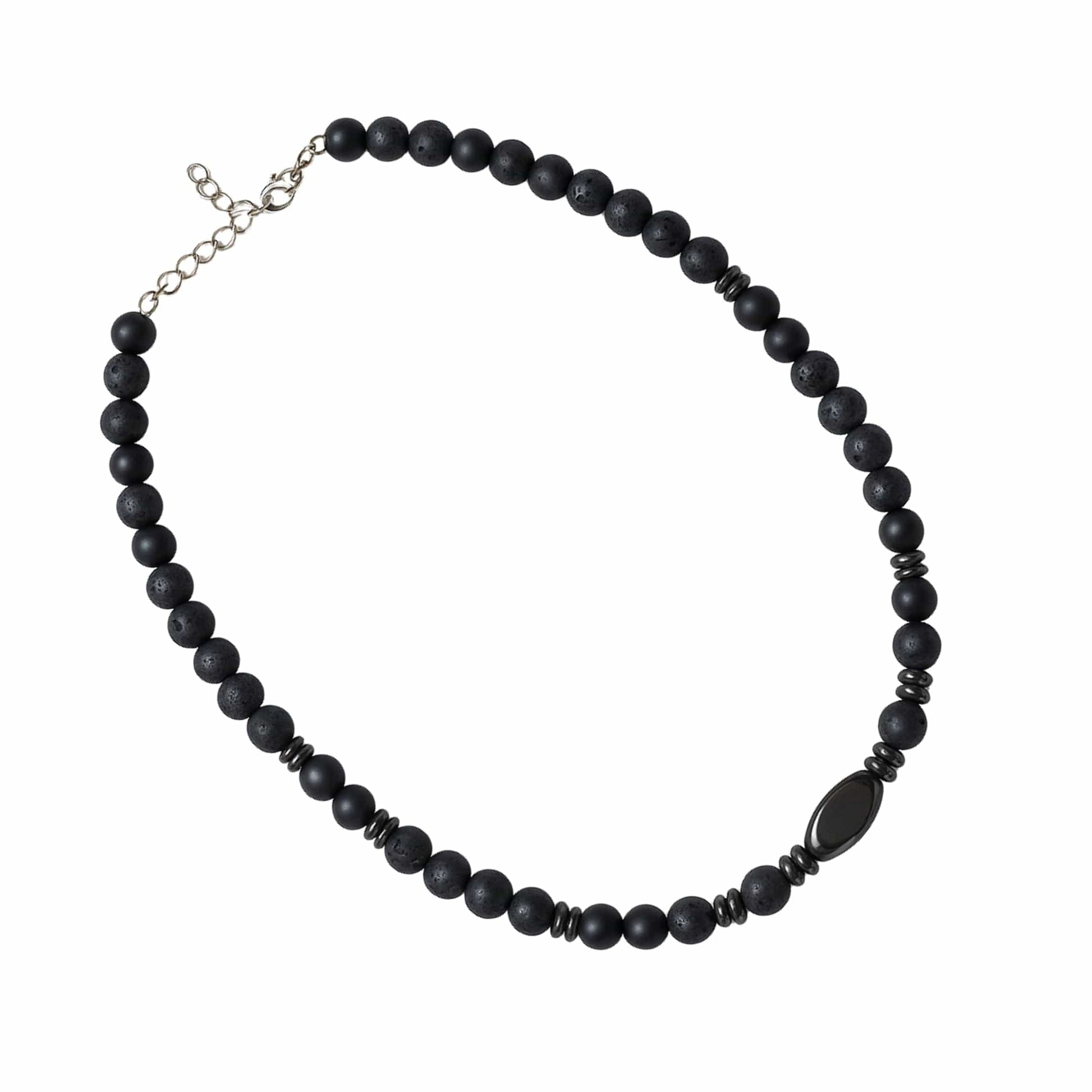 THE MEN THING Pearl / Bead Necklace FENRIK - 8mm Beads Necklace with Natural Stone Mens & Boys (19-21 inch with adjustable cable chain)