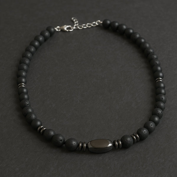 FENRIK - 8mm Beads Necklace with Natural Stone Mens & Boys (19-21 inch with adjustable cable chain)