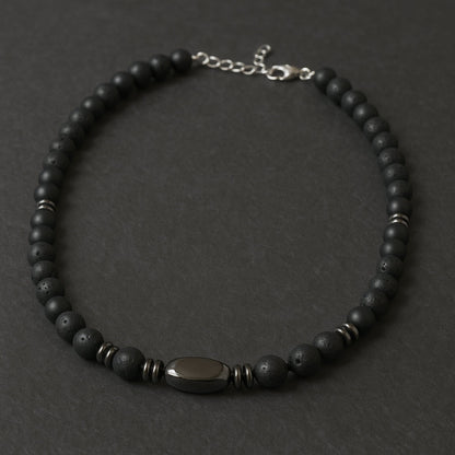 THE MEN THING Pearl / Bead Necklace FENRIK - 8mm Beads Necklace with Natural Stone Mens & Boys (19-21 inch with adjustable cable chain)