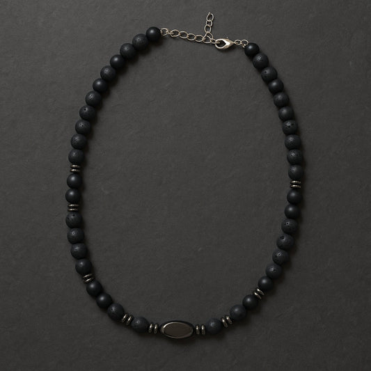 THE MEN THING Pearl / Bead Necklace FENRIK - 8mm Beads Necklace with Natural Stone Mens & Boys (19-21 inch with adjustable cable chain)