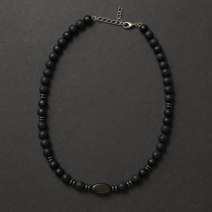 THE MEN THING Pearl / Bead Necklace FENRIK - 8mm Beads Necklace with Natural Stone Mens & Boys (19-21 inch with adjustable cable chain)