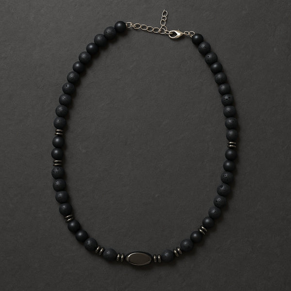 FENRIK - 8mm Beads Necklace with Natural Stone Mens & Boys (19-21 inch with adjustable cable chain)