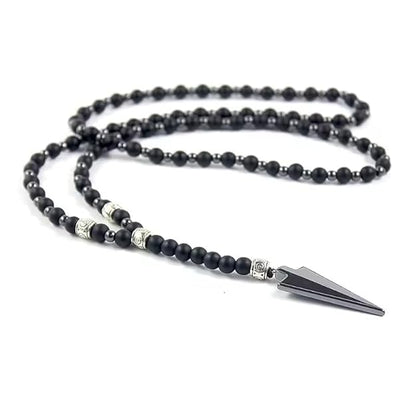 THE MEN THING Pearl / Bead Necklace FLETCH ARROW BLACK - "6"mm Black Matte Onyx Round Beads Arrow Necklace for Men and Boys (36 inch )