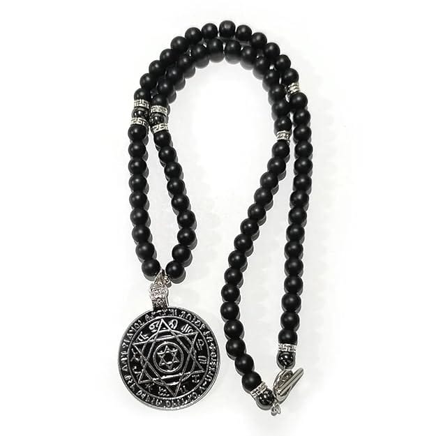 THE MEN THING Pearl / Bead Necklace HEXAGRAM - 8mm Black Natural Onyx Beads Necklace for Men & Boys (24 inch)