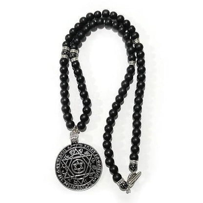 THE MEN THING Pearl / Bead Necklace HEXAGRAM - 8mm Black Natural Onyx Beads Necklace for Men & Boys (24 inch)