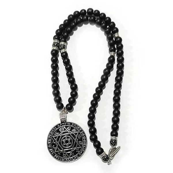 HEXAGRAM - 8mm Black Natural Onyx Beads Necklace for Men & Boys (24 inch)