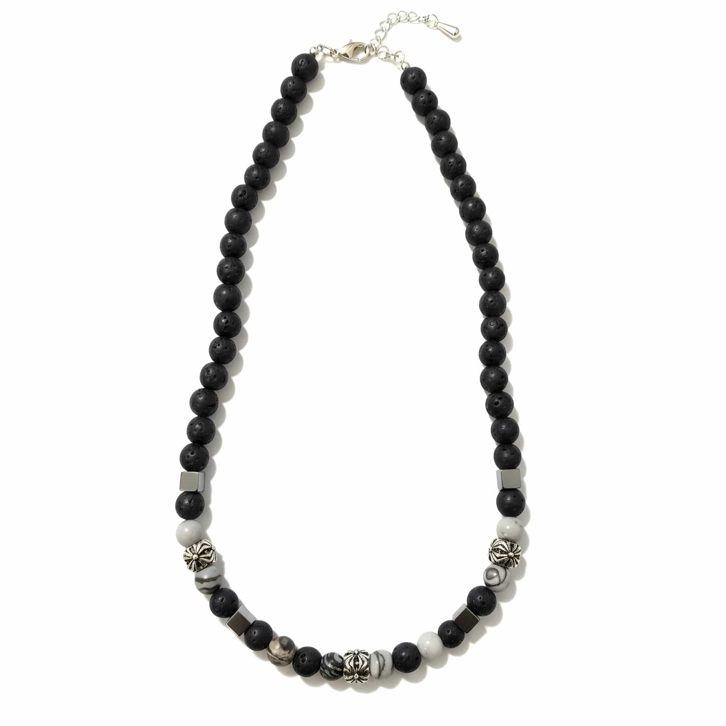 THE MEN THING Pearl / Bead Necklace KAELIX - 8mm Beads Necklace with Natural Stone Mens & Boys (19-21 inch with adjustable cable chain)