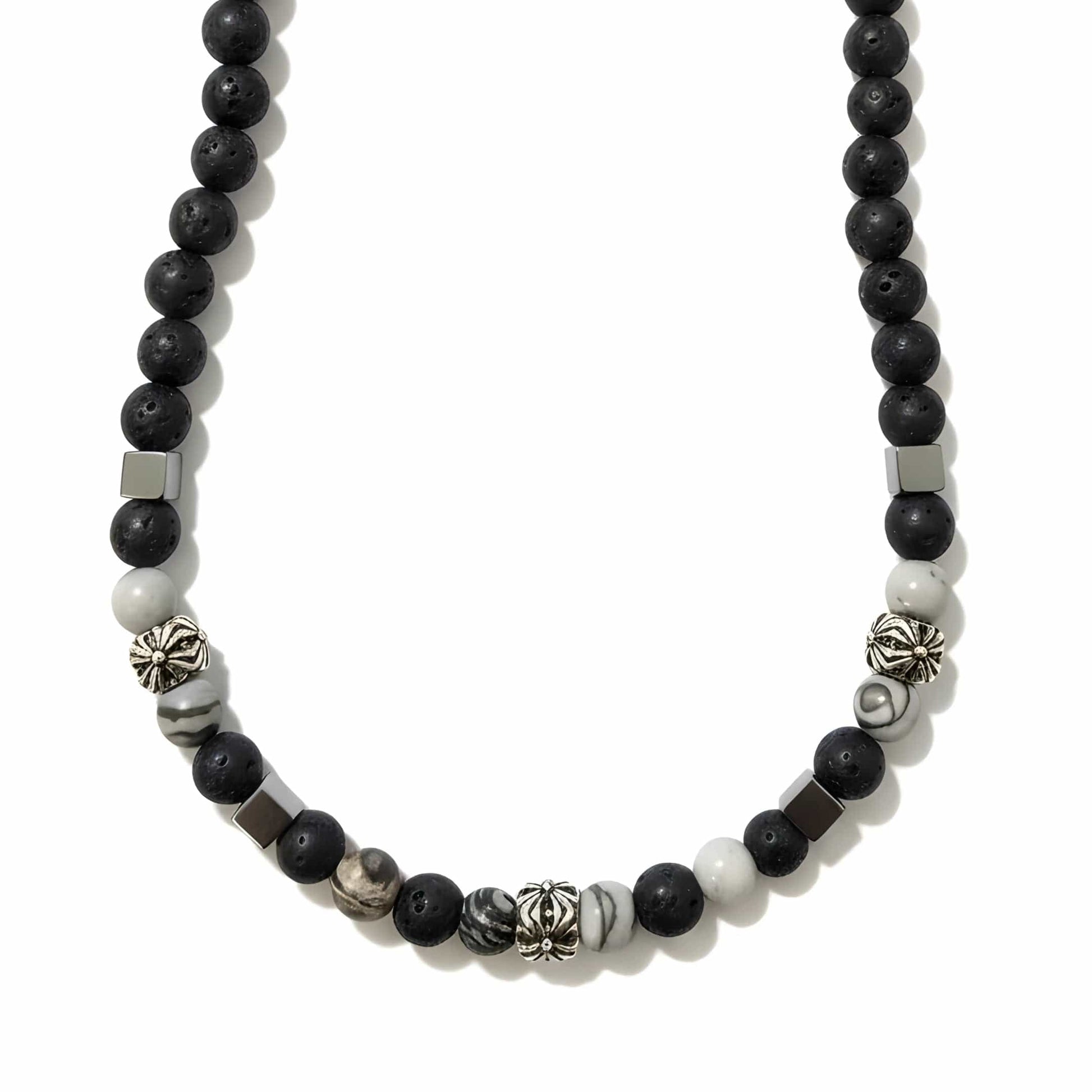 THE MEN THING Pearl / Bead Necklace KAELIX - 8mm Beads Necklace with Natural Stone Mens & Boys (19-21 inch with adjustable cable chain)