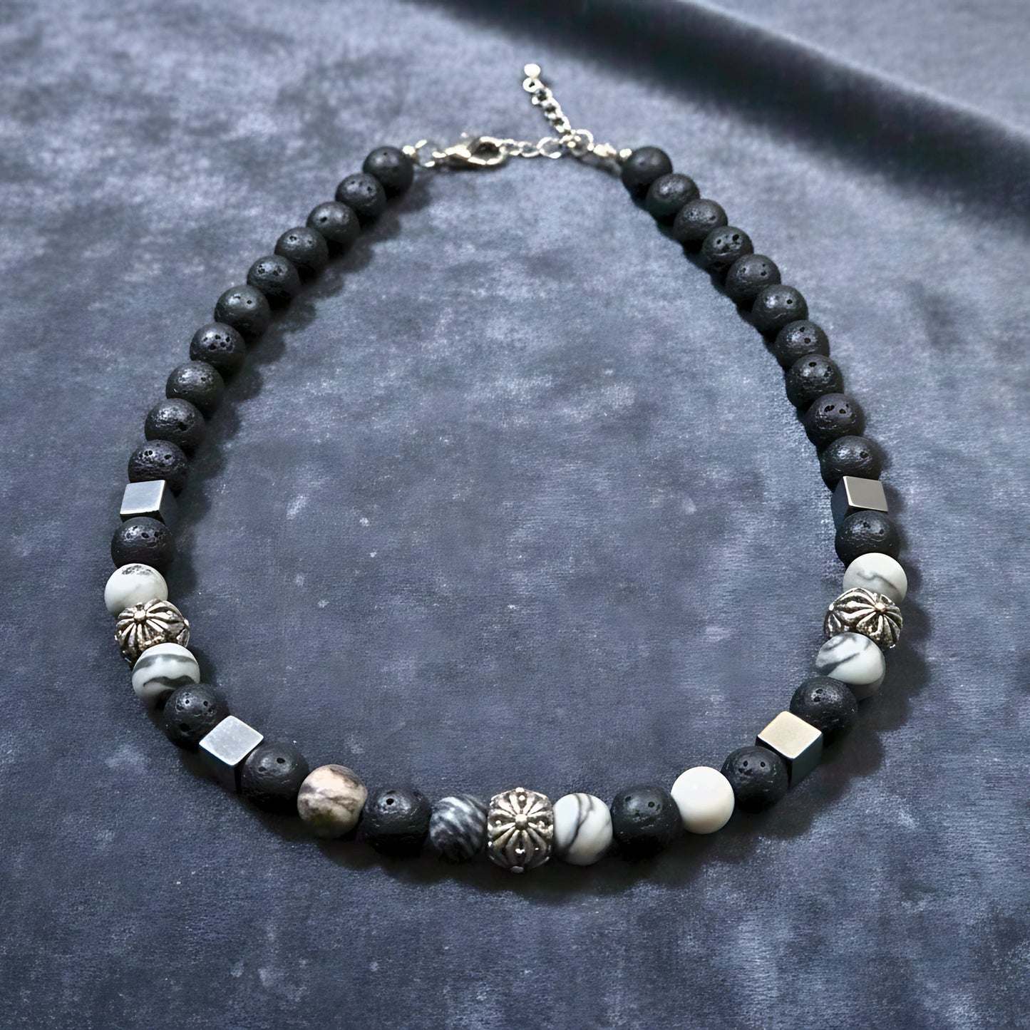 THE MEN THING Pearl / Bead Necklace KAELIX - 8mm Beads Necklace with Natural Stone Mens & Boys (19-21 inch with adjustable cable chain)