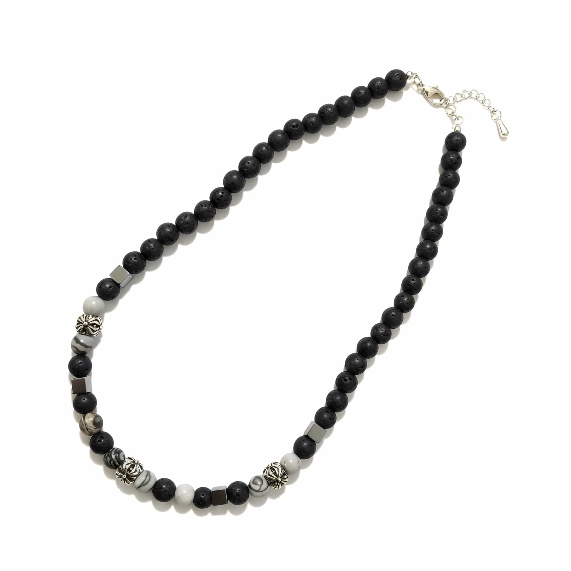 THE MEN THING Pearl / Bead Necklace KAELIX - 8mm Beads Necklace with Natural Stone Mens & Boys (19-21 inch with adjustable cable chain)