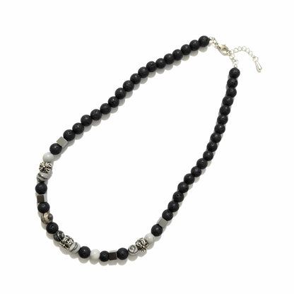THE MEN THING Pearl / Bead Necklace KAELIX - 8mm Beads Necklace with Natural Stone Mens & Boys (19-21 inch with adjustable cable chain)