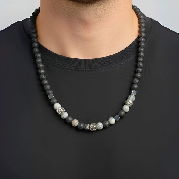 KAELIX - 8mm Beads Necklace with Natural Stone Mens & Boys (19-21 inch with adjustable cable chain)