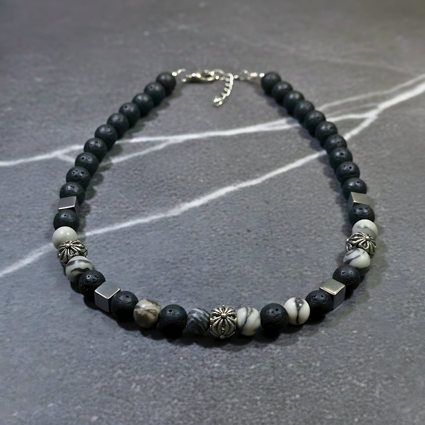 THE MEN THING Pearl / Bead Necklace KAELIX - 8mm Beads Necklace with Natural Stone Mens & Boys (19-21 inch with adjustable cable chain)