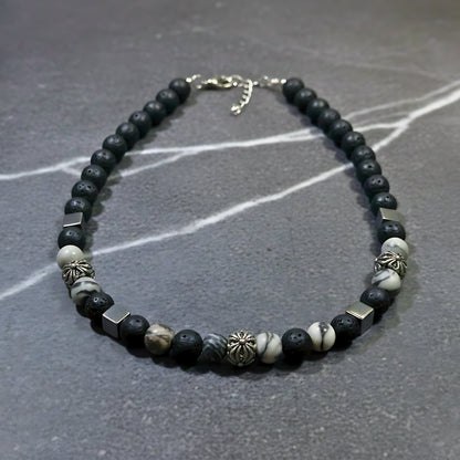 THE MEN THING Pearl / Bead Necklace KAELIX - 8mm Beads Necklace with Natural Stone Mens & Boys (19-21 inch with adjustable cable chain)