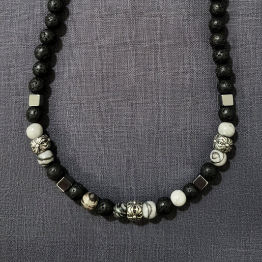 THE MEN THING Pearl / Bead Necklace KAELIX - 8mm Beads Necklace with Natural Stone Mens & Boys (19-21 inch with adjustable cable chain)