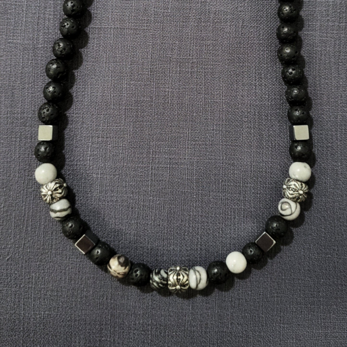 THE MEN THING Pearl / Bead Necklace KAELIX - 8mm Beads Necklace with Natural Stone Mens & Boys (19-21 inch with adjustable cable chain)