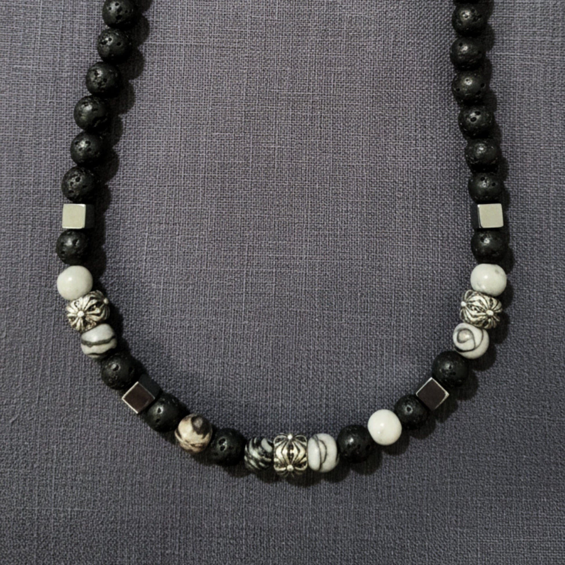 THE MEN THING Pearl / Bead Necklace KAELIX - 8mm Beads Necklace with Natural Stone Mens & Boys (19-21 inch with adjustable cable chain)