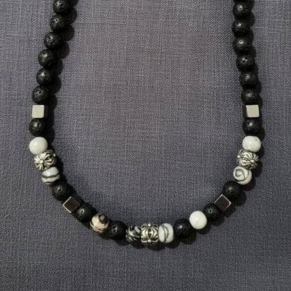 THE MEN THING Pearl / Bead Necklace KAELIX - 8mm Beads Necklace with Natural Stone Mens & Boys (19-21 inch with adjustable cable chain)