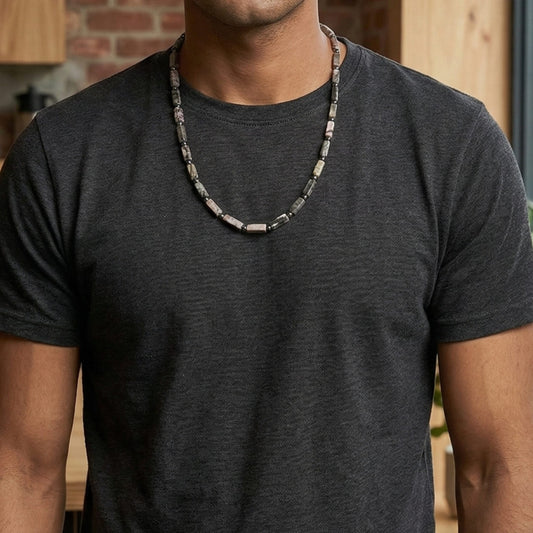 THE MEN THING Pearl / Bead Necklace MARBLIX - 5mm Beads Necklace with Natural Stone Mens & Boys (17-19 inch with adjustable cable chain)