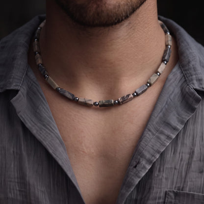 THE MEN THING Pearl / Bead Necklace MARBLIX - 5mm Beads Necklace with Natural Stone Mens & Boys (17-19 inch with adjustable cable chain)
