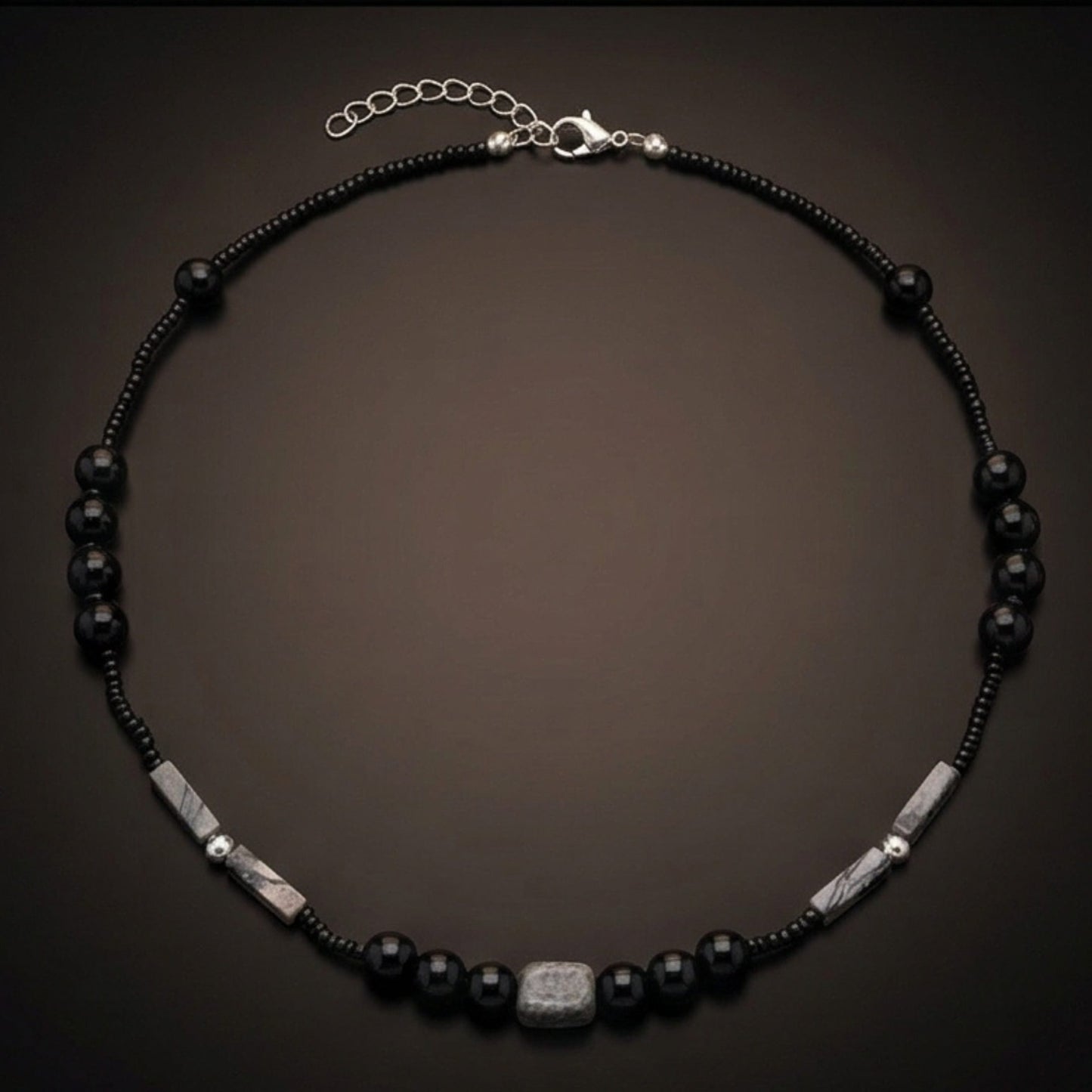 THE MEN THING Pearl / Bead Necklace NOIRYX - 9mm Beads Necklace with Natural Stone Mens & Boys (20-22 inch with adjustable cable chain)