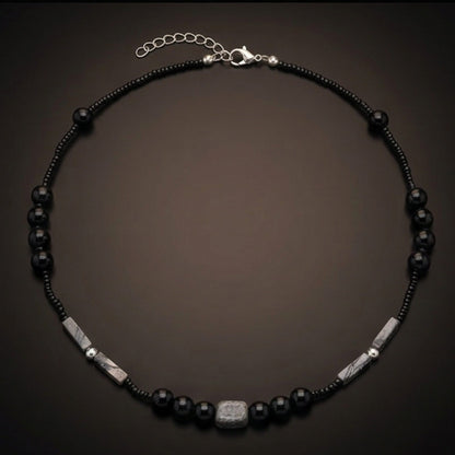 THE MEN THING Pearl / Bead Necklace NOIRYX - 9mm Beads Necklace with Natural Stone Mens & Boys (20-22 inch with adjustable cable chain)