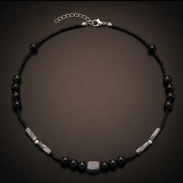 NOIRYX - 9mm Beads Necklace with Natural Stone Mens & Boys (20-22 inch with adjustable cable chain)
