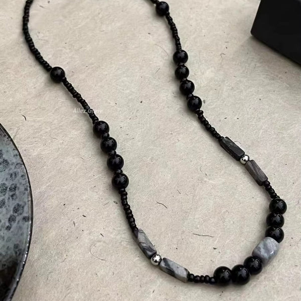 NOIRYX - 9mm Beads Necklace with Natural Stone Mens & Boys (20-22 inch with adjustable cable chain)