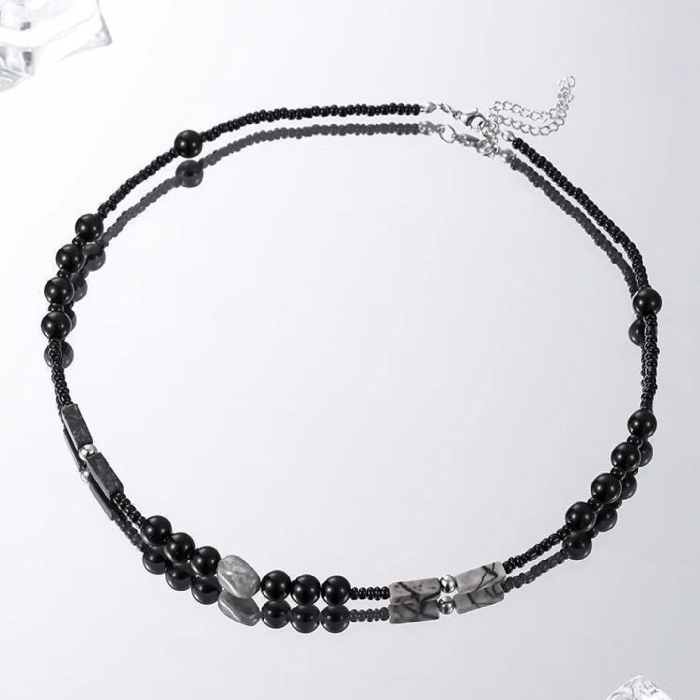 THE MEN THING Pearl / Bead Necklace NOIRYX - 9mm Beads Necklace with Natural Stone Mens & Boys (20-22 inch with adjustable cable chain)