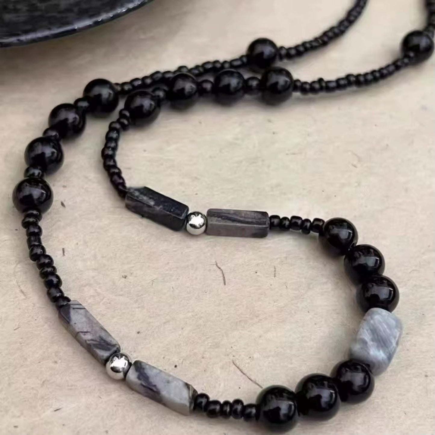 THE MEN THING Pearl / Bead Necklace NOIRYX - 9mm Beads Necklace with Natural Stone Mens & Boys (20-22 inch with adjustable cable chain)