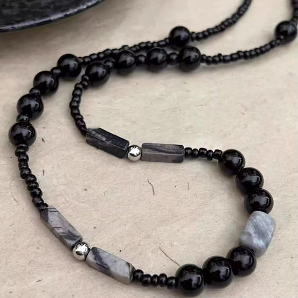 NOIRYX - 9mm Beads Necklace with Natural Stone Mens & Boys (20-22 inch with adjustable cable chain)