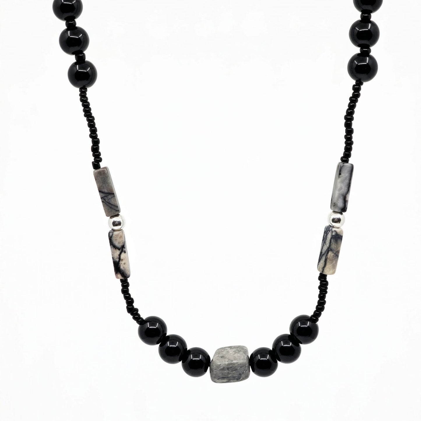 THE MEN THING Pearl / Bead Necklace NOIRYX - 9mm Beads Necklace with Natural Stone Mens & Boys (20-22 inch with adjustable cable chain)