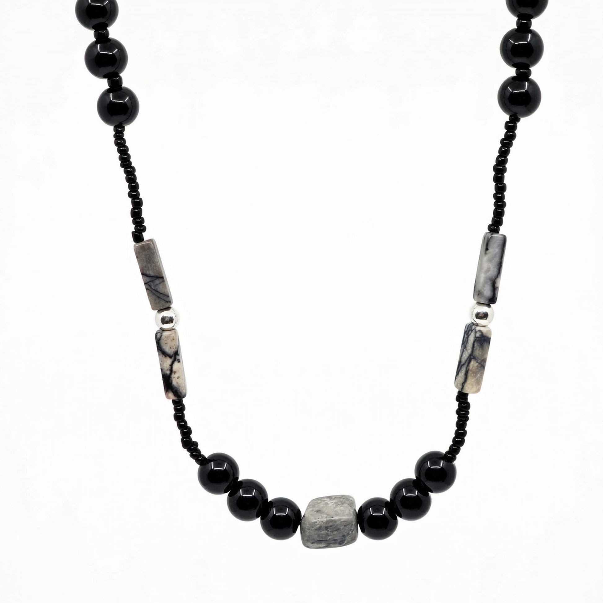 THE MEN THING Pearl / Bead Necklace NOIRYX - 9mm Beads Necklace with Natural Stone Mens & Boys (20-22 inch with adjustable cable chain)