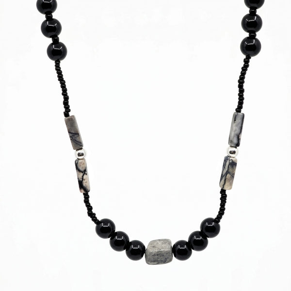 NOIRYX - 9mm Beads Necklace with Natural Stone Mens & Boys (20-22 inch with adjustable cable chain)