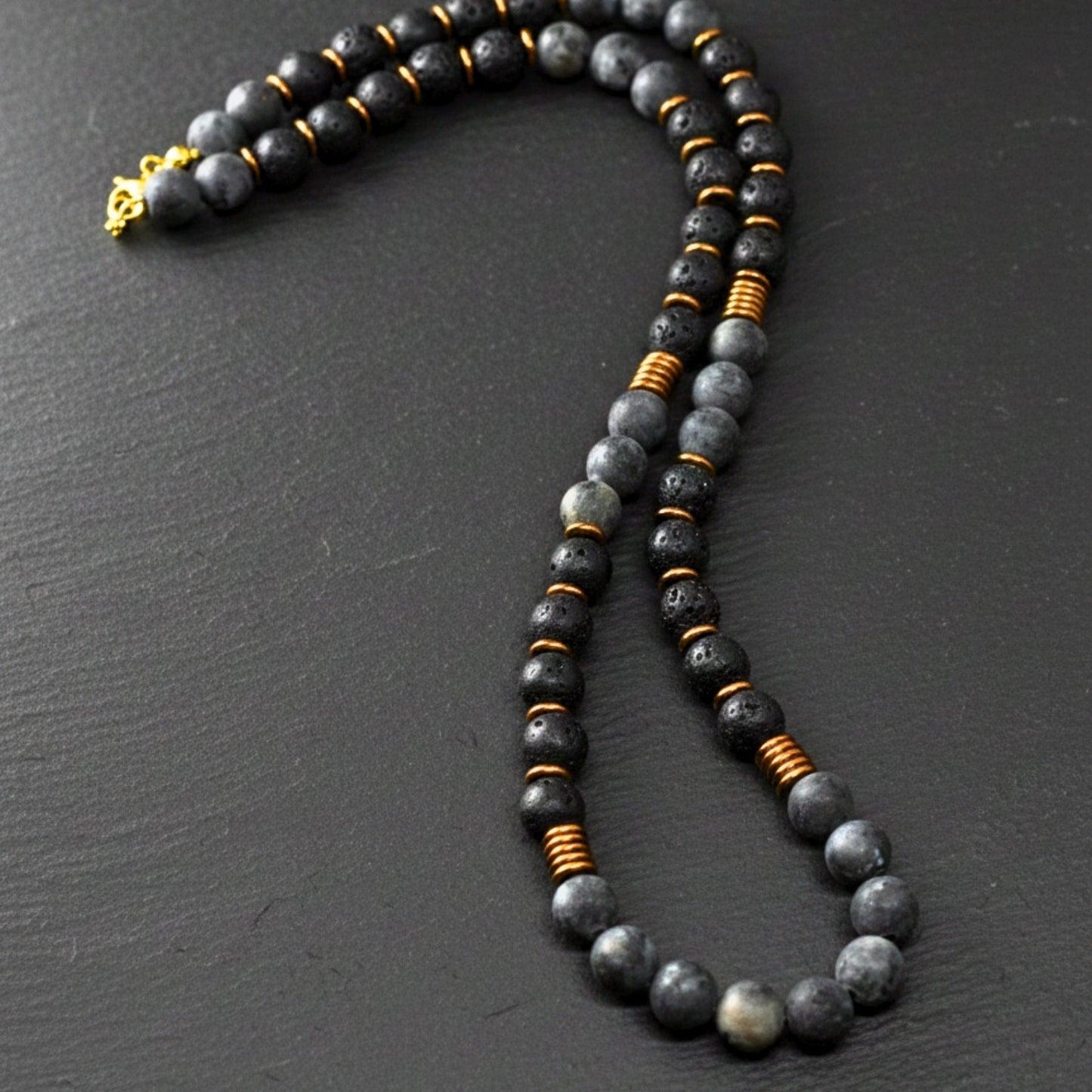 THE MEN THING Pearl / Bead Necklace OBSIDIAN FORGE - 10 mm Beaded Necklace for Men and Boys 22 inch
