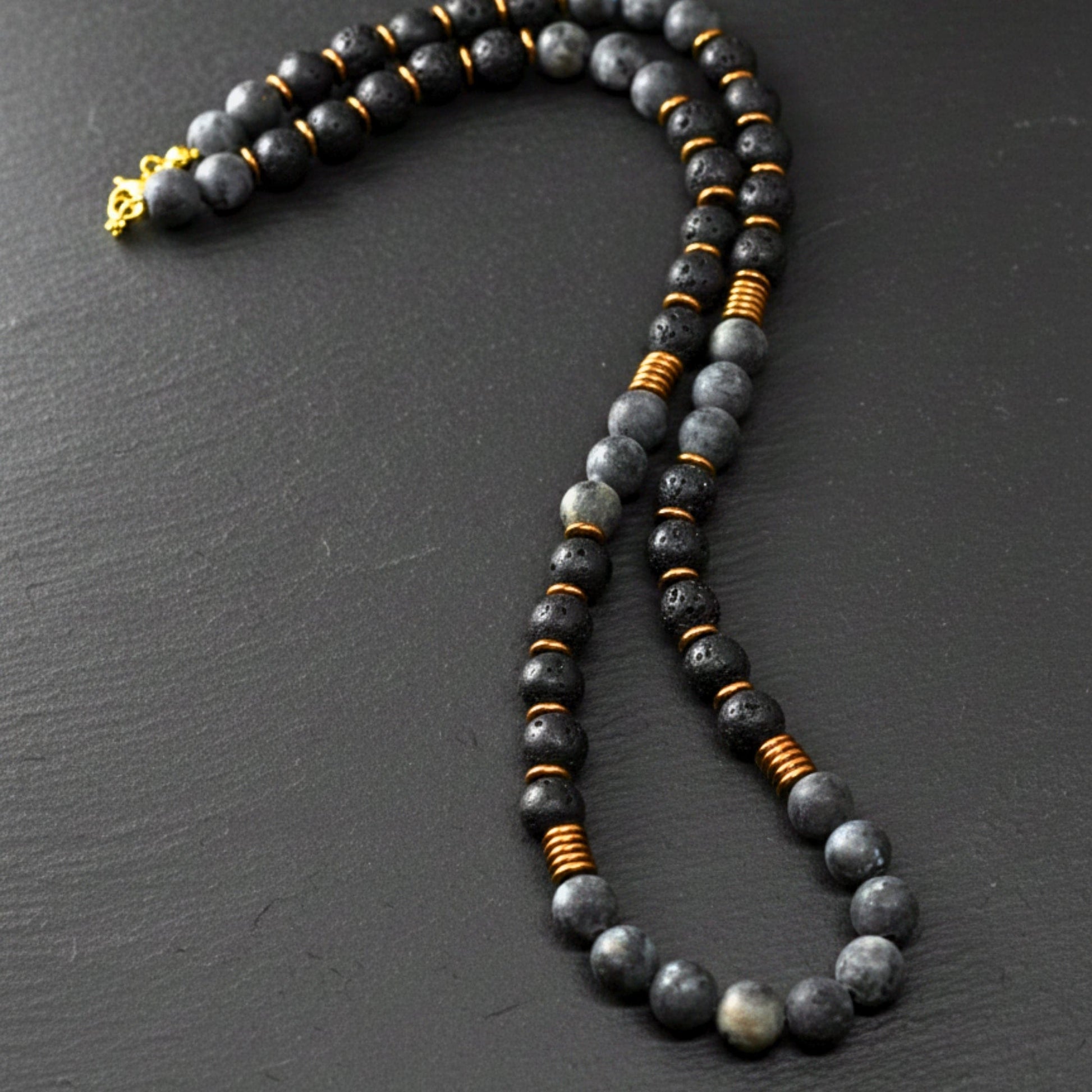 THE MEN THING Pearl / Bead Necklace OBSIDIAN FORGE - 10 mm Beaded Necklace for Men and Boys 22 inch
