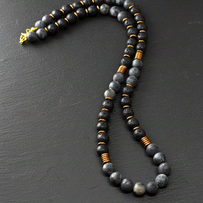 THE MEN THING Pearl / Bead Necklace OBSIDIAN FORGE - 10 mm Beaded Necklace for Men and Boys 22 inch
